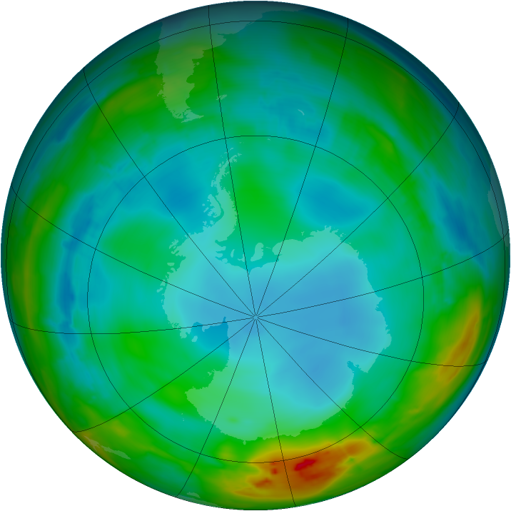 Antarctic ozone map for 15 July 2014